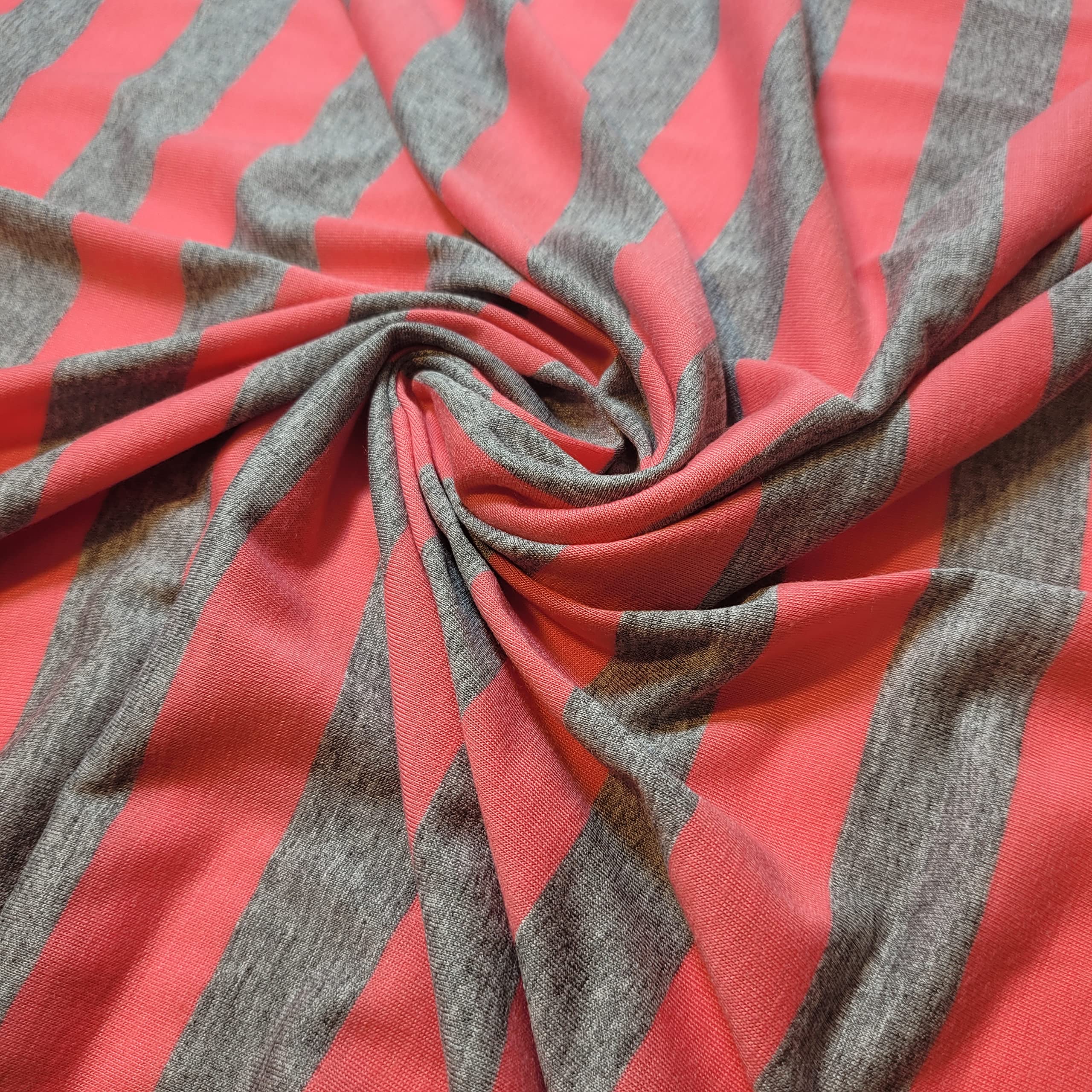 Soft Plain/Printed Cotton Jersey Stretch Knit T Shirt Baby Grow Craft Fabric Material 58" - 150 cm Wide Sold As 1 Meter Pre - Cut Lengths (Pink Grey Stripe) — image 1