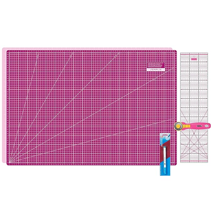 SEMPLIX Schneidematten Set - Schneideunterlage 90 x 60 cm (A1), Rollschneider Maxi, Patchwork Lineal + PRYM Aqua-Trickmarker 