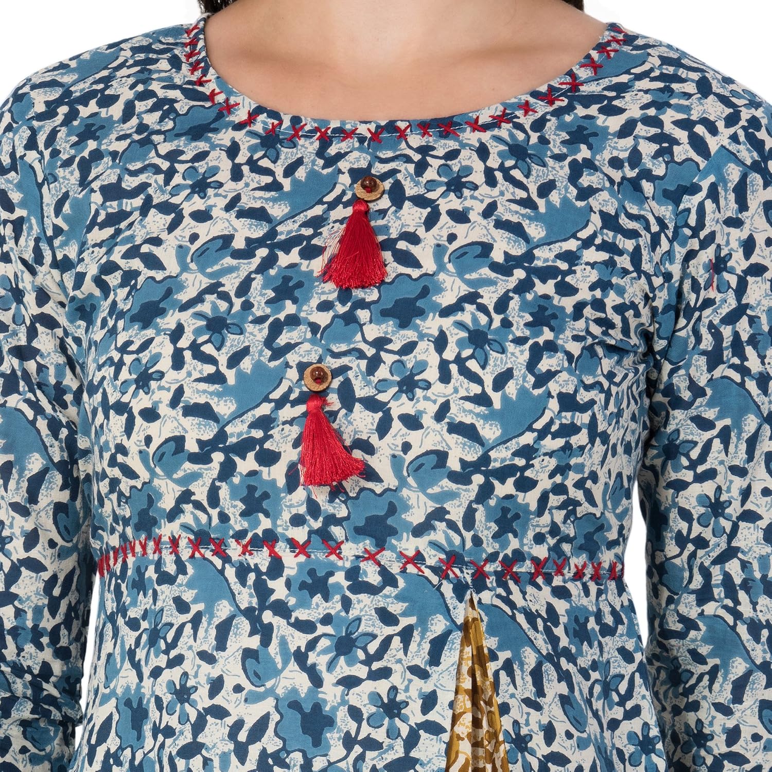 gulmohar jaipur women's cotton jaipur round neck a-line kurti