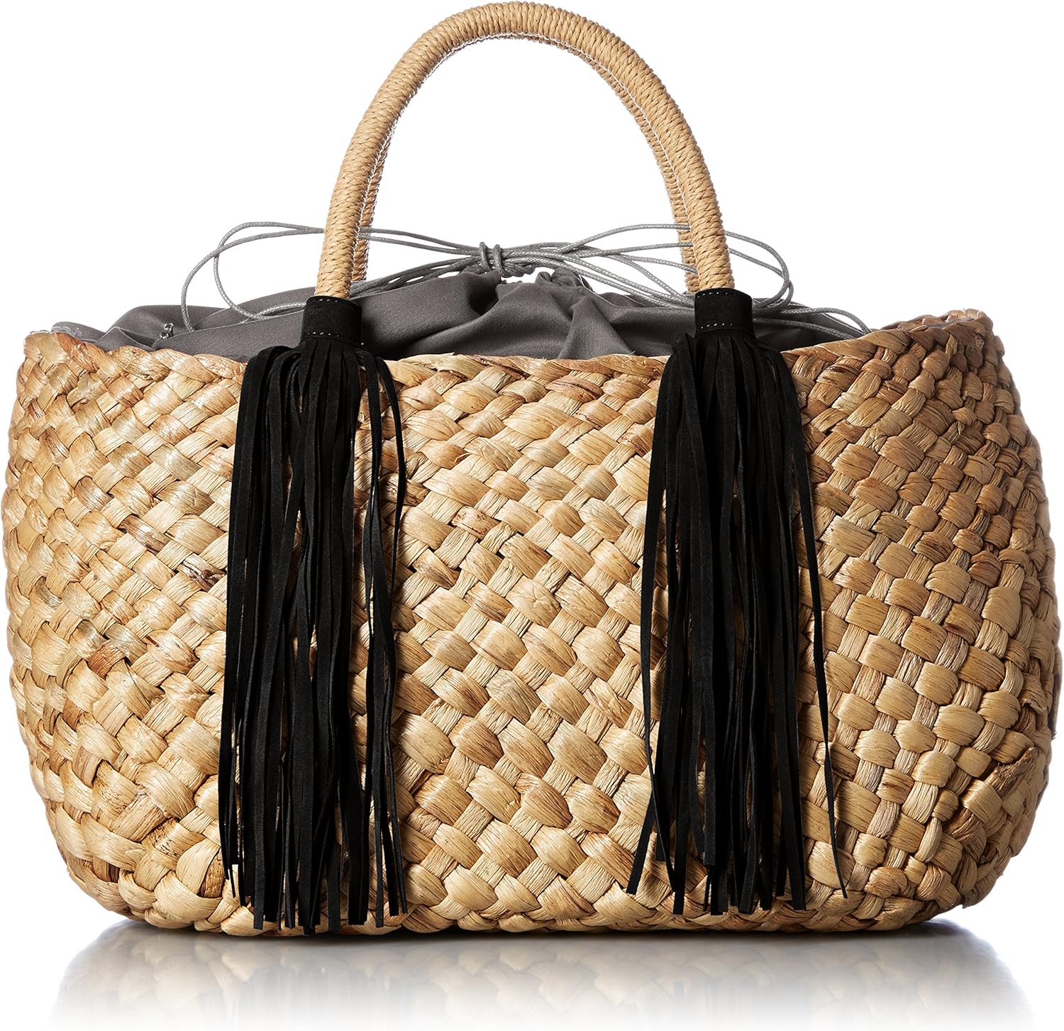 クーコ フリンジ付きかごバッグ 大 サイズ収納 ブラック カゴバッグ Amazon