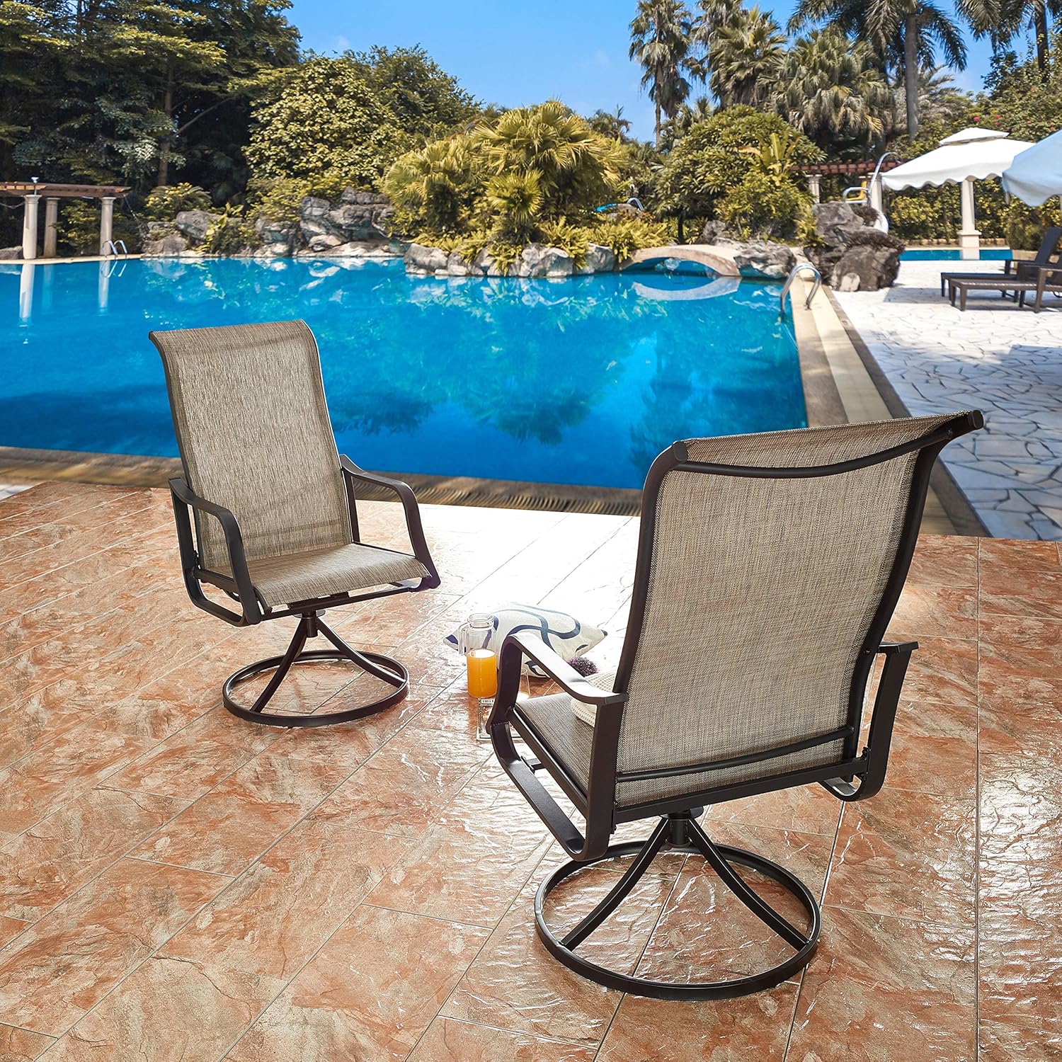 LOKATSE HOME Outdoor Patio Swivel Chair Set Sling(Set of 2), 2, Grey : Garden & Outdoor