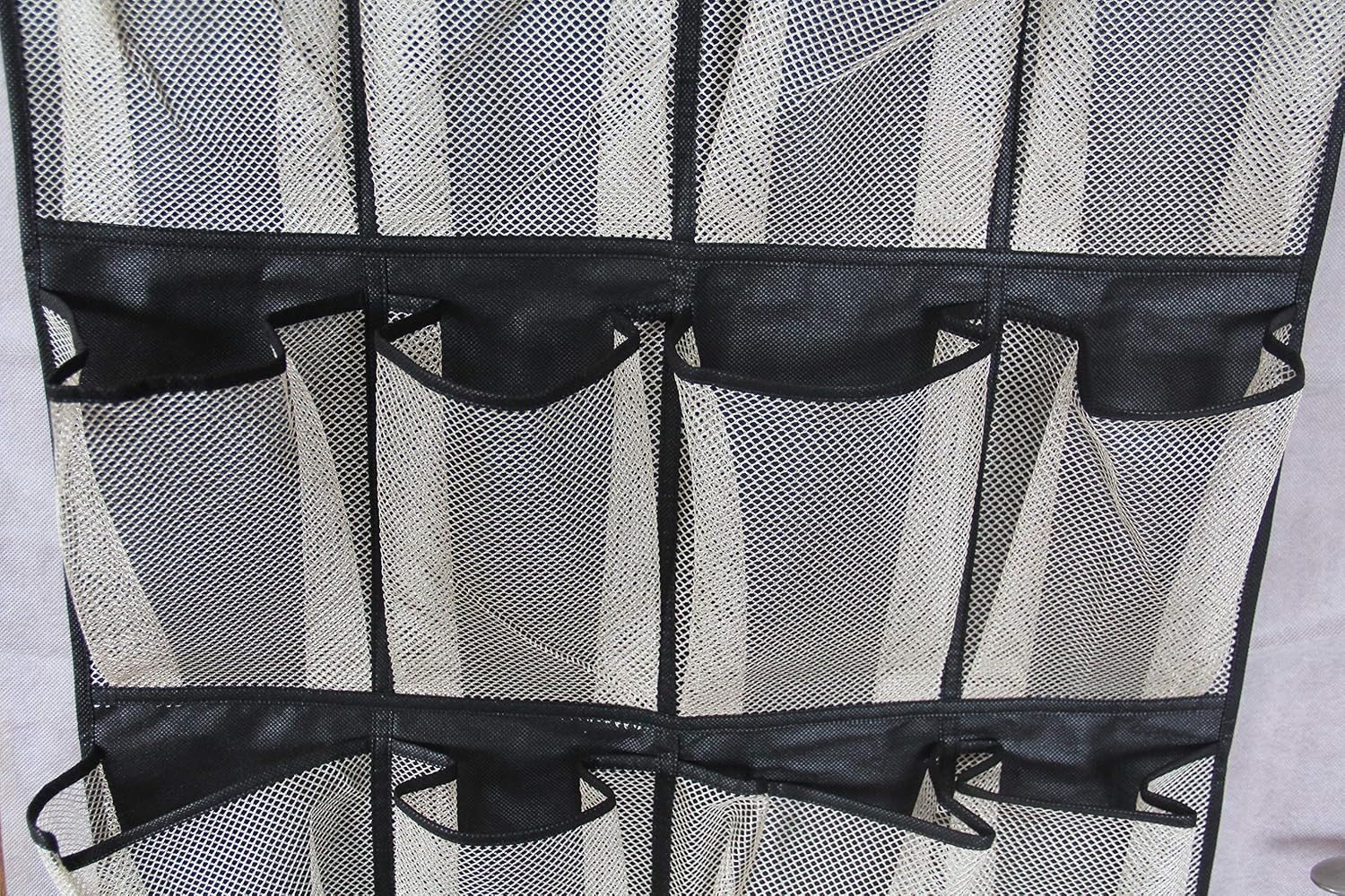 MISSLO Hanging Shoe Rack Over Door Shoe Storage Organiser Holder 24 Large Mesh Pockets with Hanger(Black) - Image 5