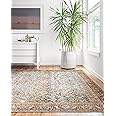Loloi II Layla Collection, LAY-04 Ocean/Rust 7'-6" x 9'-6" .13" Thick, Area Rug, Soft, Durable, Vintage Inspired, Distressed, Low Pile, Non-Shedding, Easy Clean, Printed, Living Room Rug