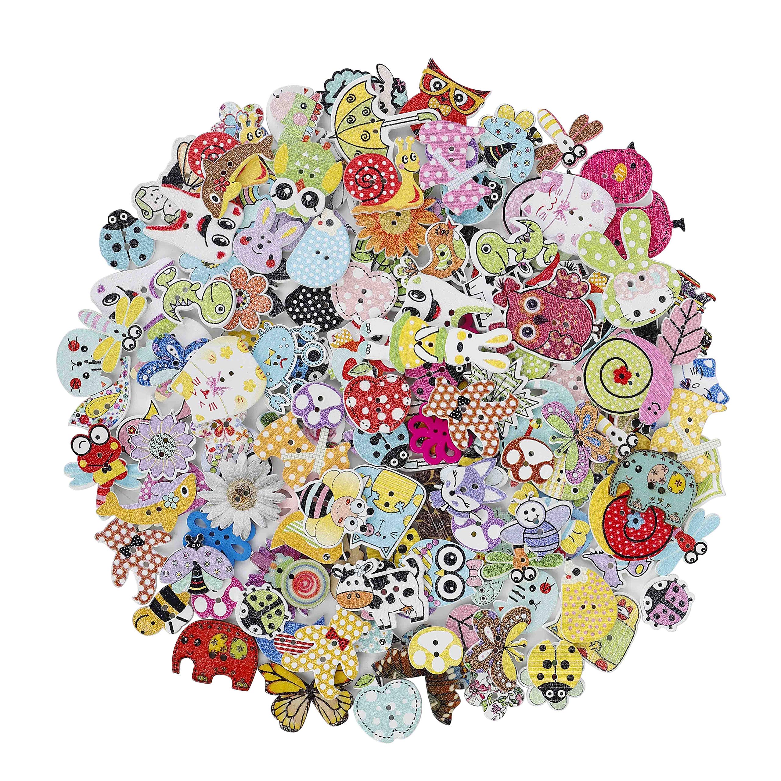 Cartoon Buttons Wooden Animal Button Mixed Color Craft Button for Sewing Scrapbooking DIY Handmade Ornament 150 Pieces