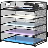 Supeasy 5 Trays Paper Organizer Letter Tray with Handle-Mesh Desk File Organizer, Paper Sorter Desk Organizer for Office, Home or School