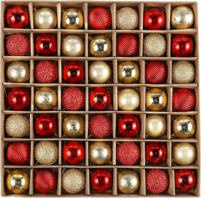 Weihnachtskugeln,49 stück Christbaumkugeln Weihnachtskugel mit Geschenkpaket, 3cm Weihnachtsbaumschmuck Christbaumschmuck mit Aufhänger,deko Weihnachten,Thema Rot Gold