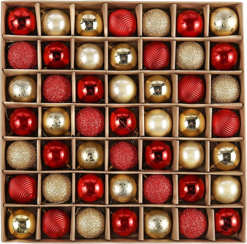 49pcs 3cm Boules de Noël, Décoration d'ornements de Boule de Noël Rouge et Dorée Incassable, Décoration Boule De Sapin De Noël, Paillette Mat Brillant, Emballage en Carton Kraft — photo 1 sur 6