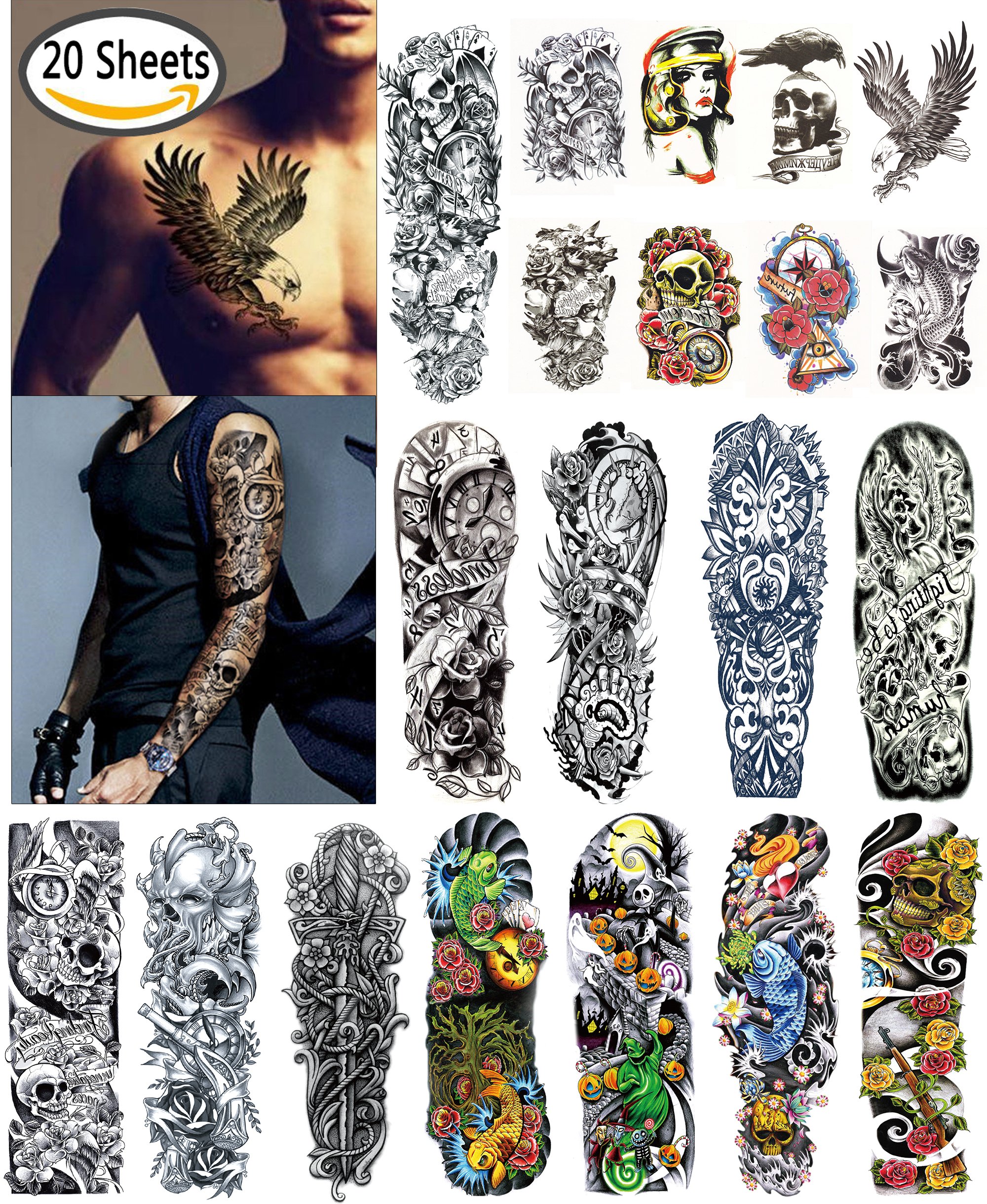 Amazon com Leoars 2 Sheets Extra Large Temporary  Tattoo  