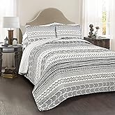 Lush Decor Hygge Geo Pattern Striped 3 Piece Quilt Bedding Set, King, Black & White