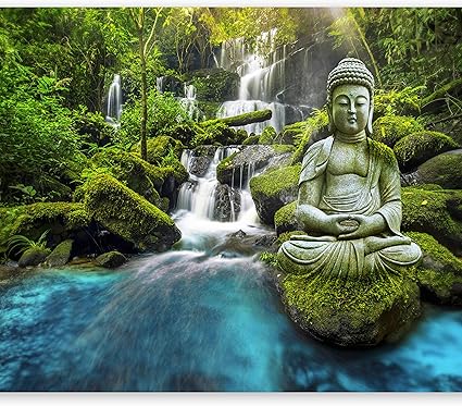 Murando Papier Peint Intisse 350x256 Cm Decoration Murale Xxl Poster Tableaux Muraux Tapisserie Photo Trompe L Oeil Bouddha Nature Paysage Chute D Eau C C 0019 A B Amazon Fr Cuisine Maison