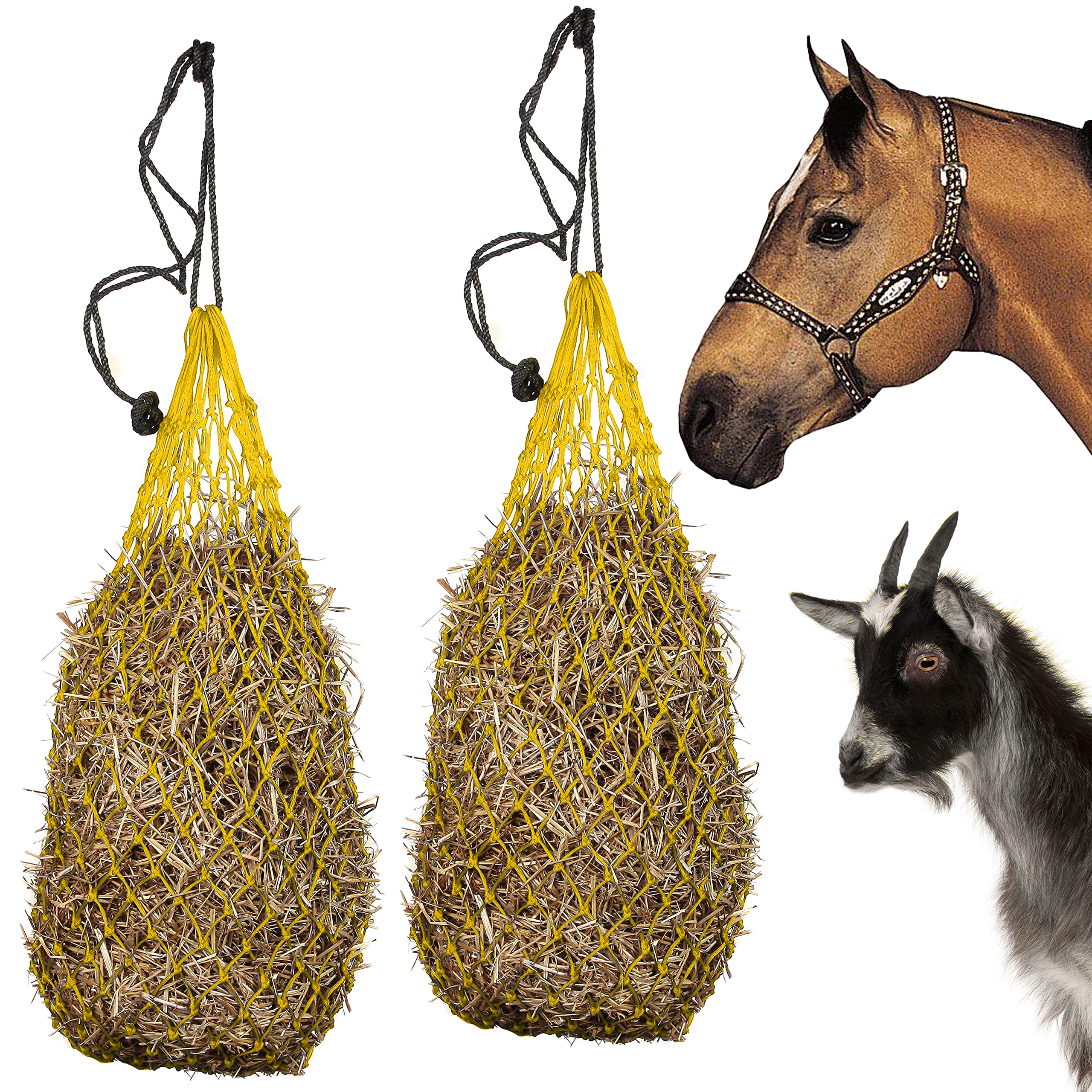 Majestic Ally 2 pcs Ultra Slow Feed 1.5"x1.5" Holes 40” Hay Net for Horses and livestocks (Yellow) — image 1