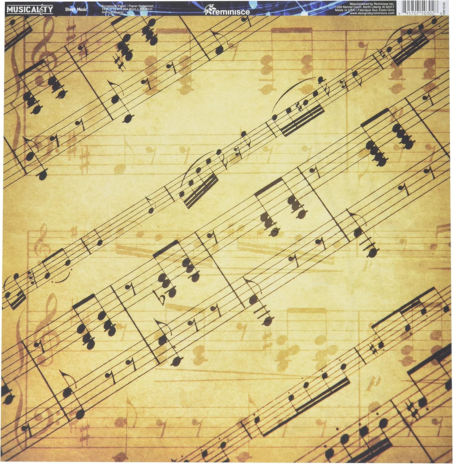 Reminisce Double-Sided Cardstock x 12-inch Music 25 Sheets per Pack, Other, Multicoloured, 0.02x30.48x31.75 cm