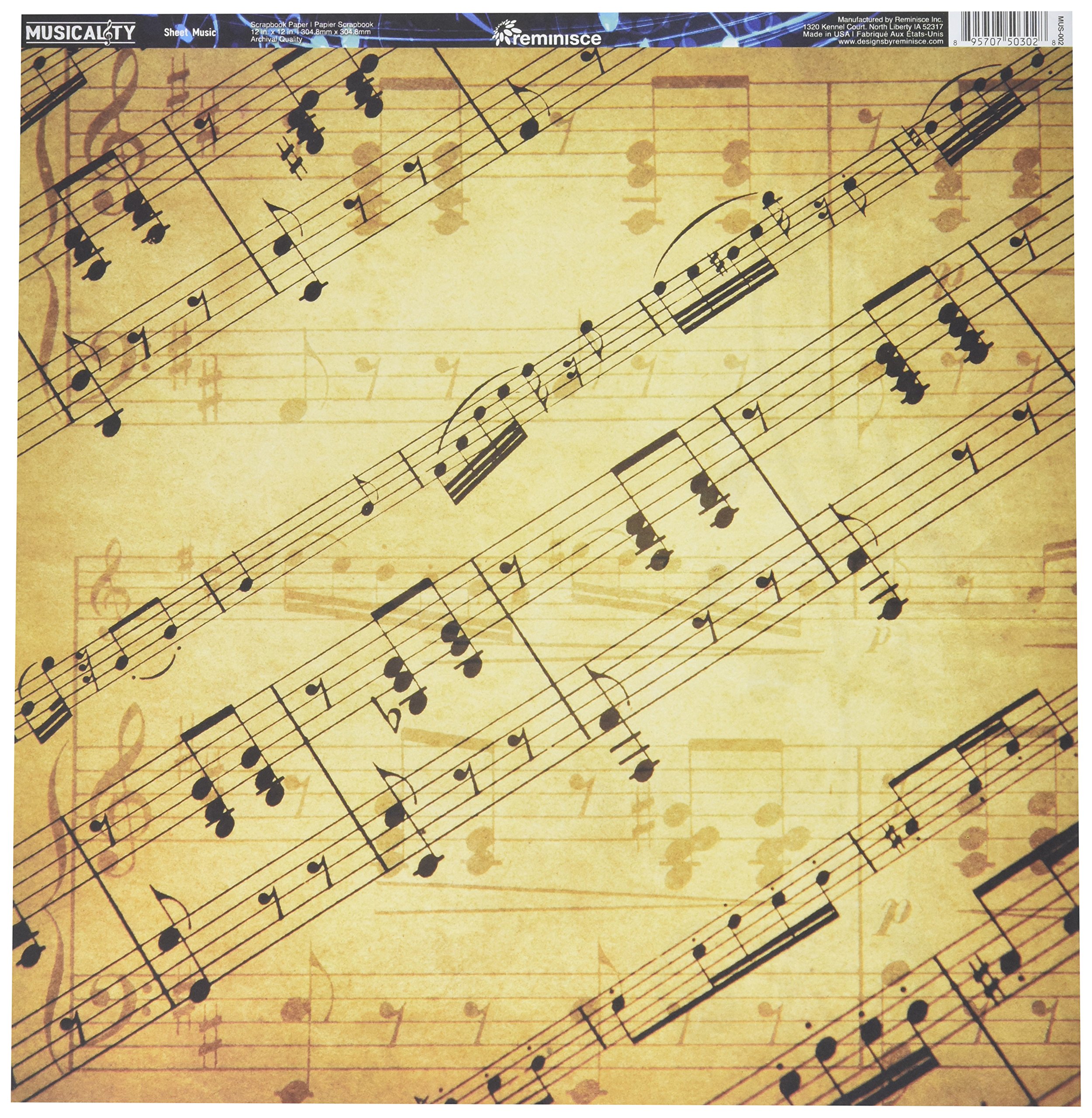 Reminisce Double-Sided Cardstock x 12-inch Music 25 Sheets per Pack, Other, Multicoloured, 0.02x30.48x31.75 cm