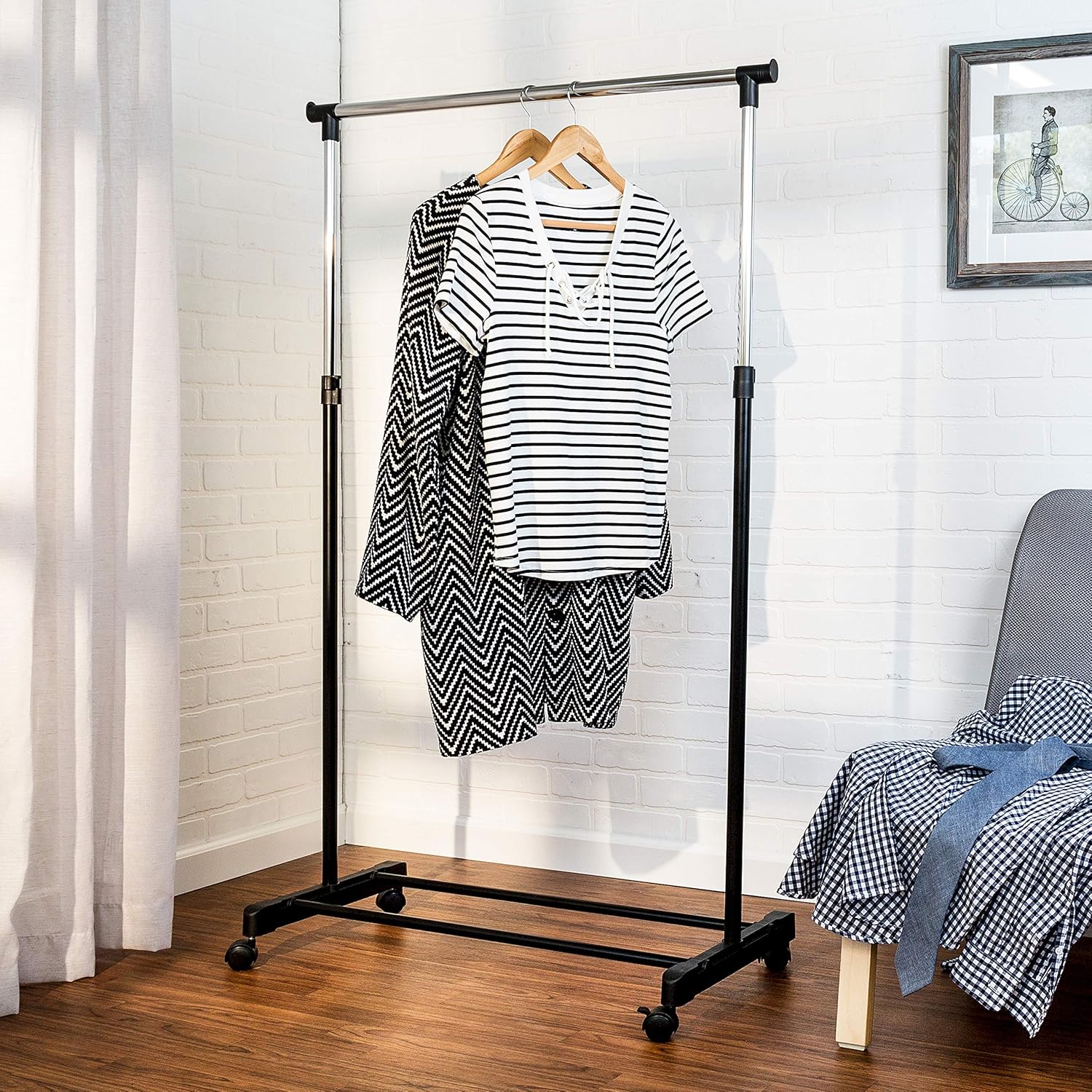 Honey-Can-Do Height-Adjustable Rolling Garment Rack with Shoe Shelf: Home & Kitchen