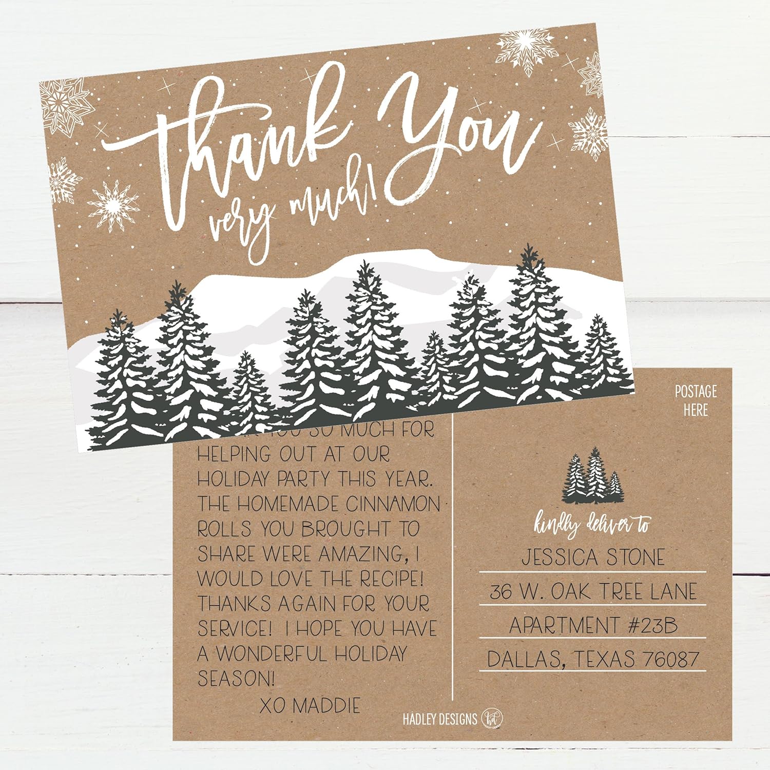 Amazon Com 25 4x6 Woodland Christmas Holiday Thank You Postcards Bulk Blank Cute Modern Kraft Winter Note Card Stationery For Wedding Bridesmaids Bridal Or Baby Shower Teachers Religious Business Cards Office Products