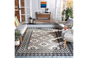 SAFAVIEH Veranda Collection Area Rug - 8' x 11', Ivory & Charcoal, Boho Design, Non-Shedding & Easy Care, Indoor/Outdoor & Washable-Ideal for Patio, Backyard, Mudroom (VER099-3435)