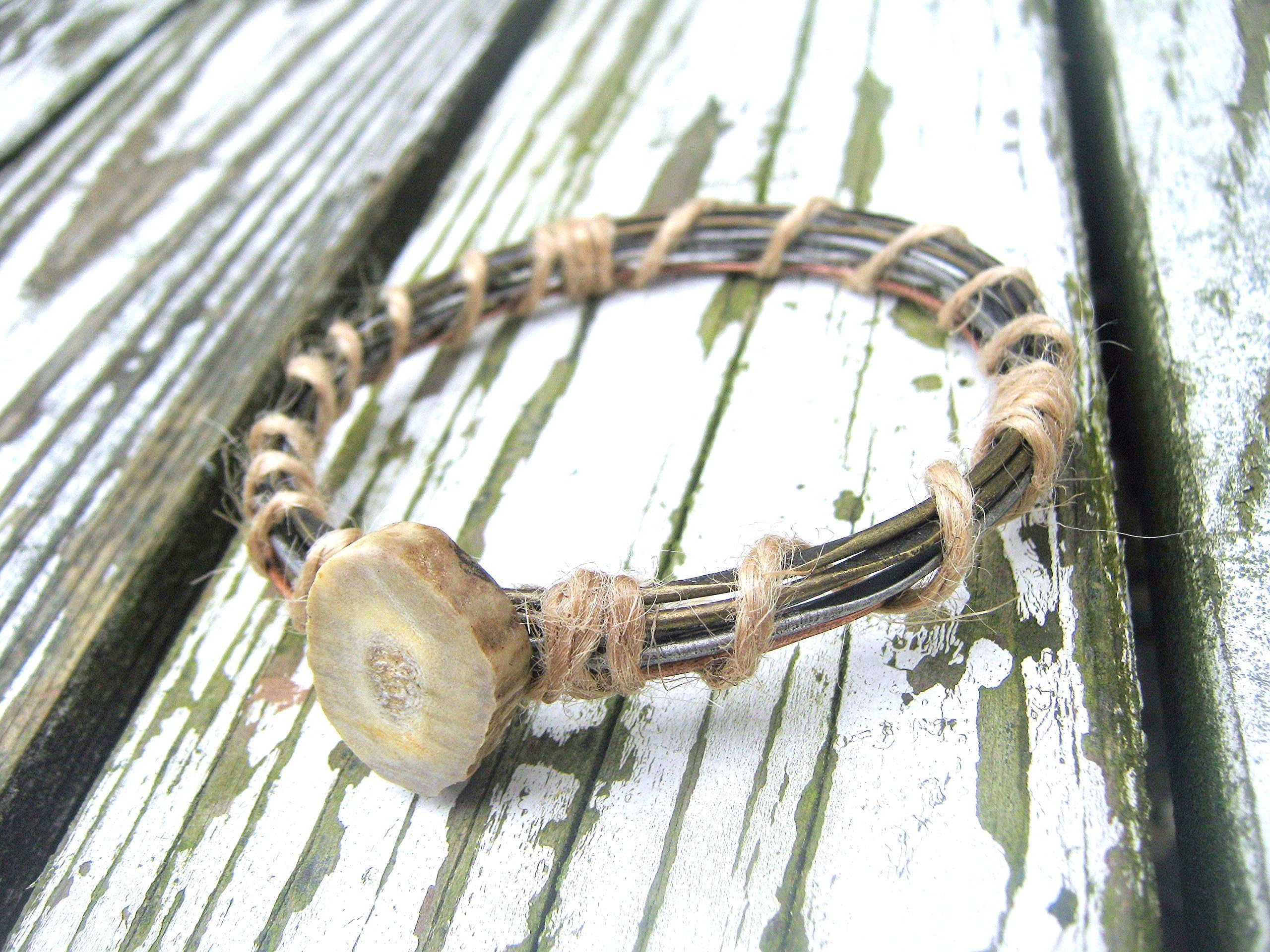 Deer Antler Metal Bangle Bracelet - Rustic Jewelry - Handmade Jewelry - Bone Jewelry