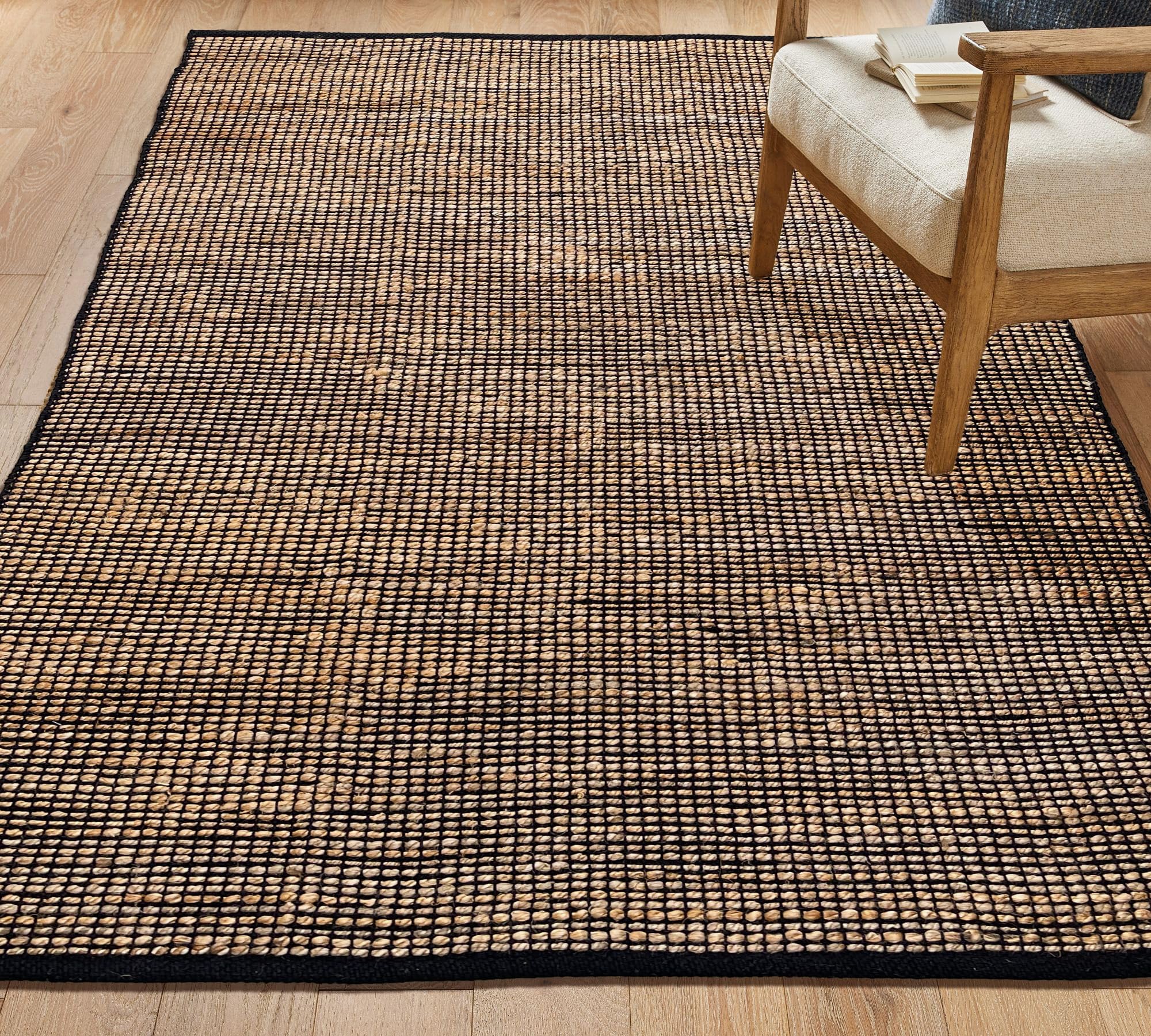 Photo 1 of Chardin home Jute Rugs Collection- 5x7 Feet Jute Braids Rug, Boho, Rustic, Natural Jute/Black, Hand Woven Area Rug for Bedroom, Living Room, Kitchen and entryways