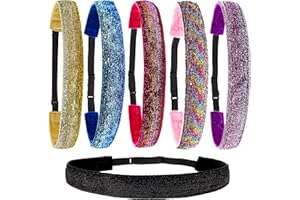 FROG SAC 6 Glitter Headbands for Girls, Adjustable Non Slip Head Bands for Kids, Cute Sparkly Stretch Elastic Hair Accessories for Gymnastics For Teen Girls, Women