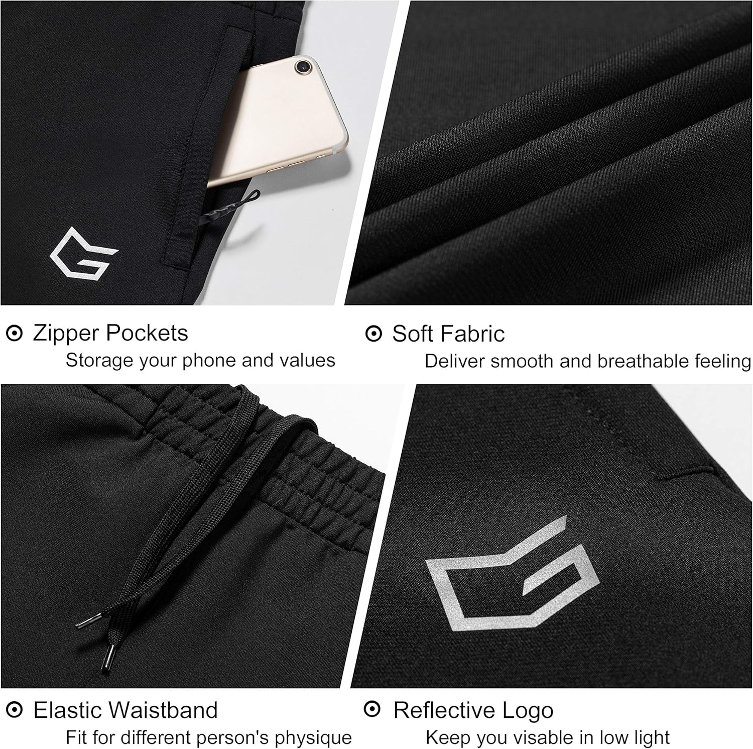G Gradual Men's Sweatpants with Zipper Pockets Tapered Track Athletic Pants for Men Running, Exercise, Workout: Clothing