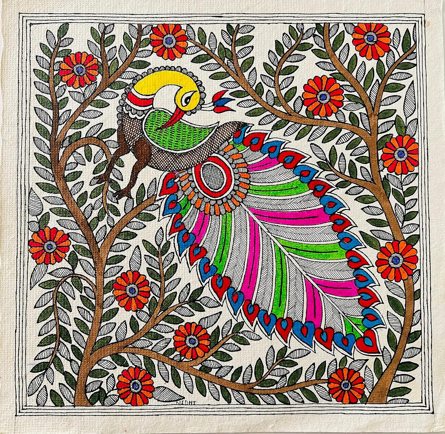 Paintings - Madhubani/Mithila Painting (Madhubani Peacock, Size-10
