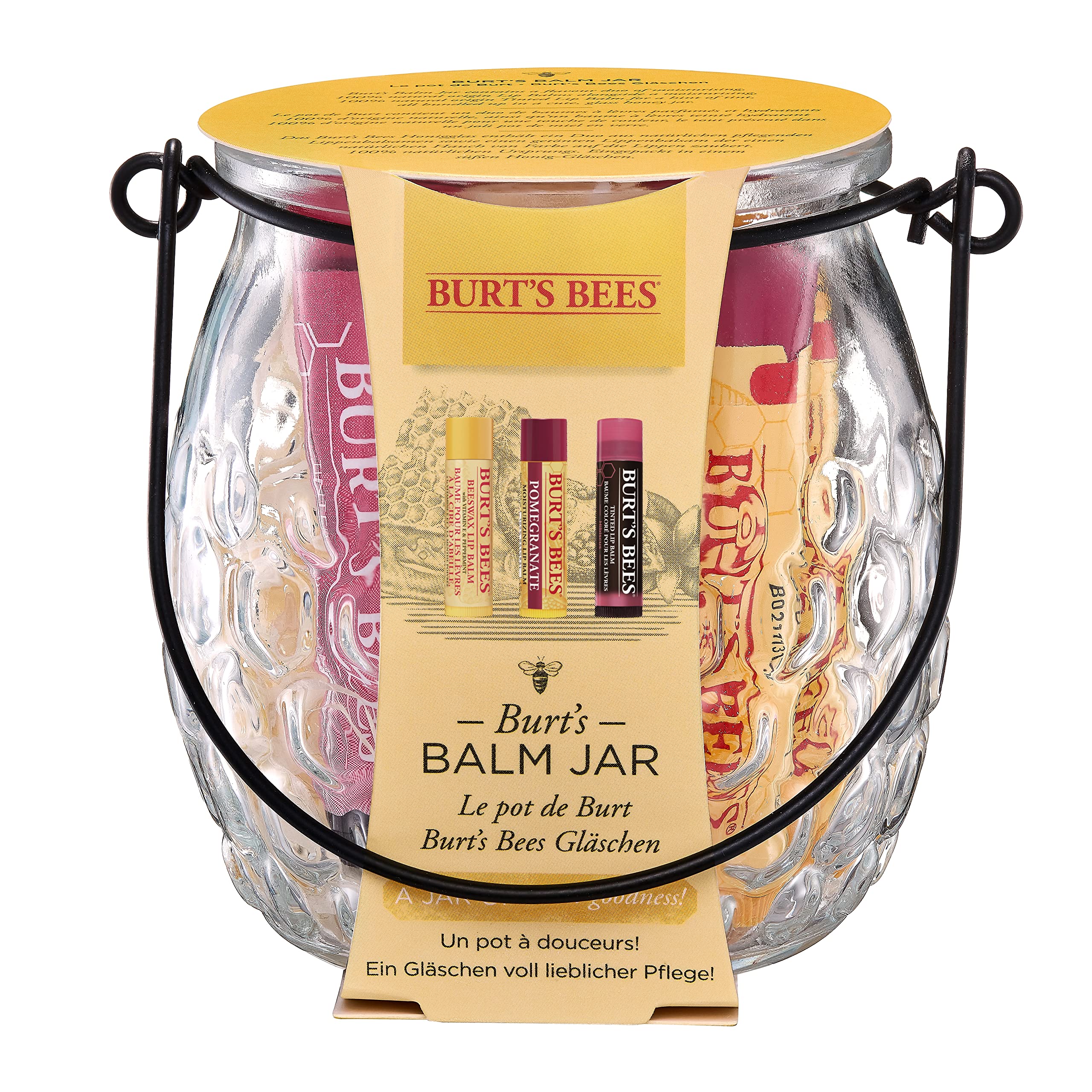 Burt's Bees Moisturizing Lip Balm Gift Set in Jar with 100% Natural Original Beeswax, Vitamin E, Mint and Hibiscus (4.3g)
