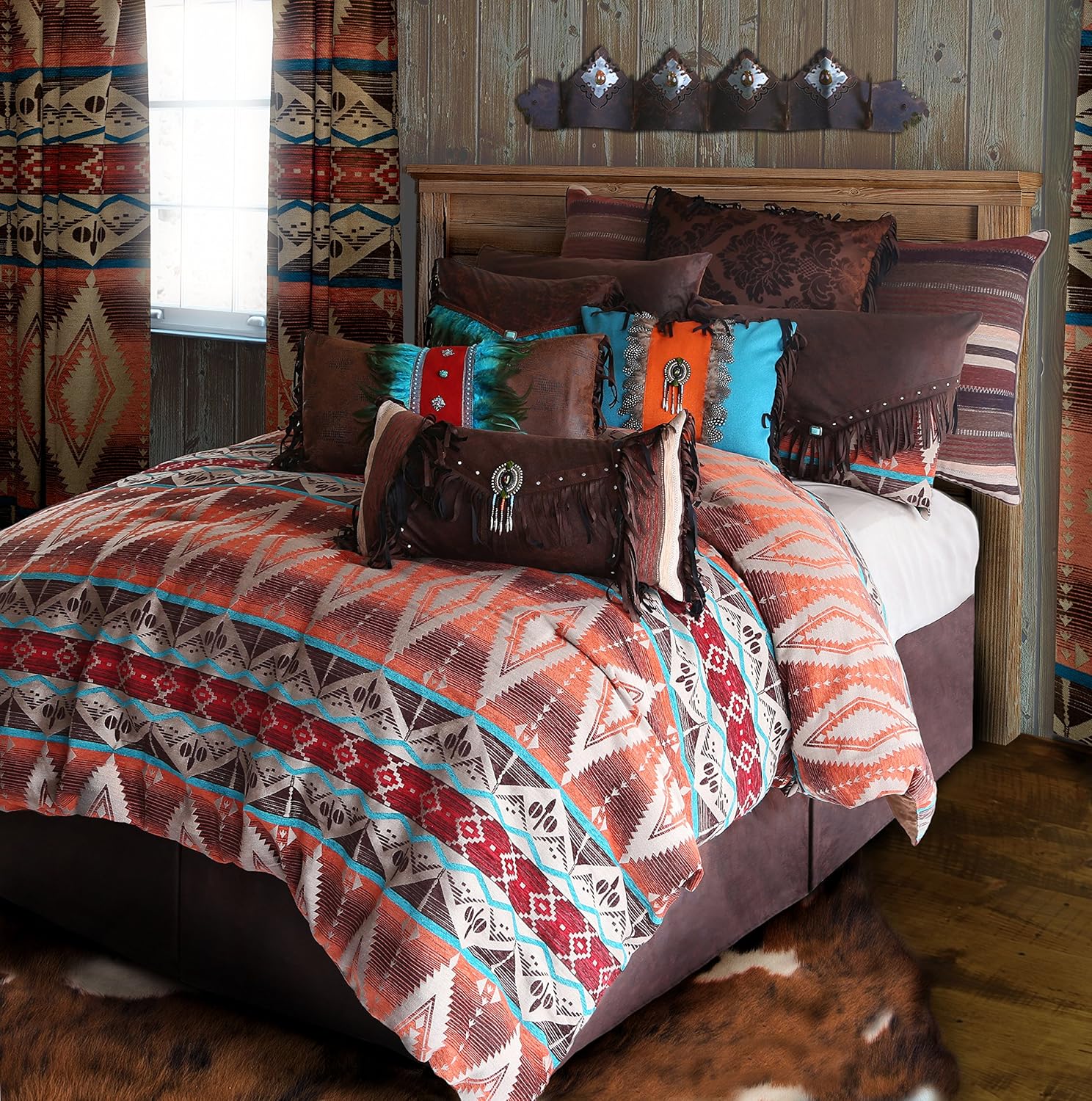 Amazon Com Carstens Rustic Western Southwestern Comforter Set Brown Turquoise Red And Orange 5pc Mojave Sunset King R4l6102 5 Home Kitchen