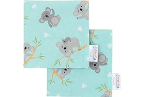 FUN KINS Funkins Reusable Cloth Napkins for Kids | 12”x12”, 2-Ply, Thick, Absorbent, Durable | Machine Washable | Name Tag | Soft Cotton Fabric | Great for School Lunchboxes | Set of 2 Napkins (Koalas)