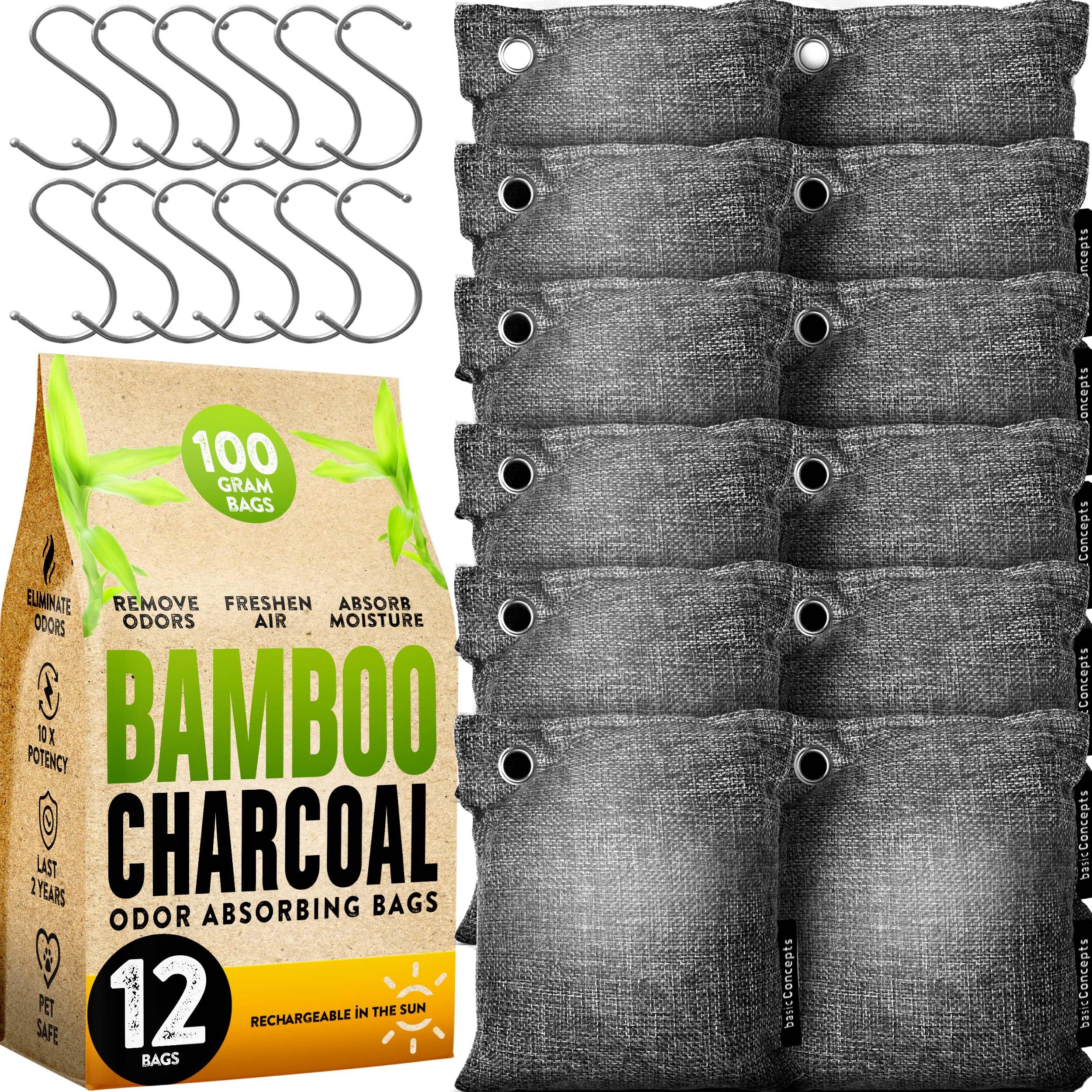 Photo 1 of Charcoal Odor Absorber for Strong Odor (Large, 12 Pack, 100g each), Perfect for Smelly Shoes, Bamboo Charcoal Air Purifying Bag, Activated Charcoal Odor Absorber for Closet, Shoe, Car, Odor Deodorizer