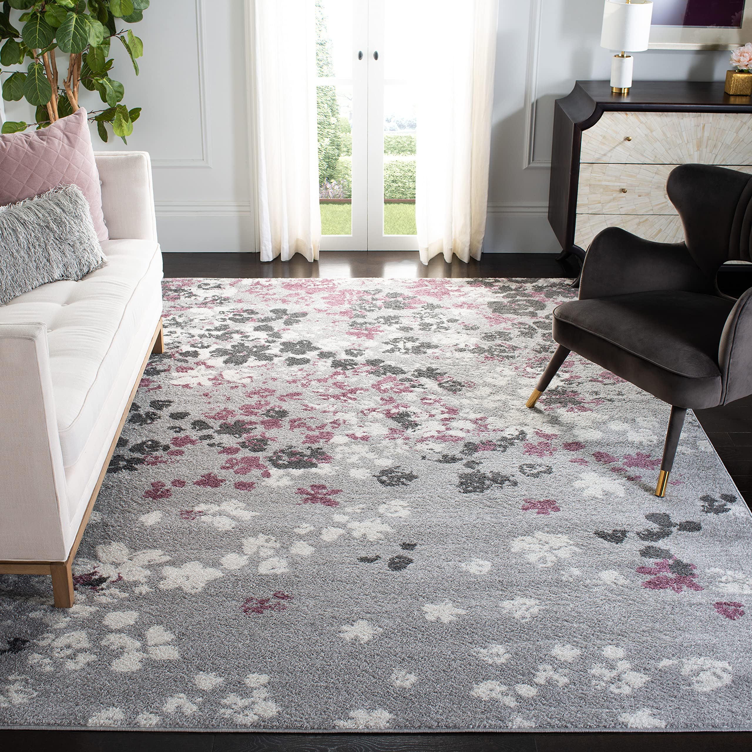 SAFAVIEH Adirondack Collection X-Large Area Rug - 11' x 15', Light Grey & Purple, Floral Design, Non-Shedding & Easy Care, Ideal for High Traffic Areas in Living Room, Bedroom (ADR115M) Image SAFAVIEH Adirondack Collection X-Large Area Rug - 11' x 15', Light Grey & Purple, Floral Design, Non-Shedding & Easy Care, Ideal for High Traffic Areas in Living Room, Bedroom (ADR115M) Image