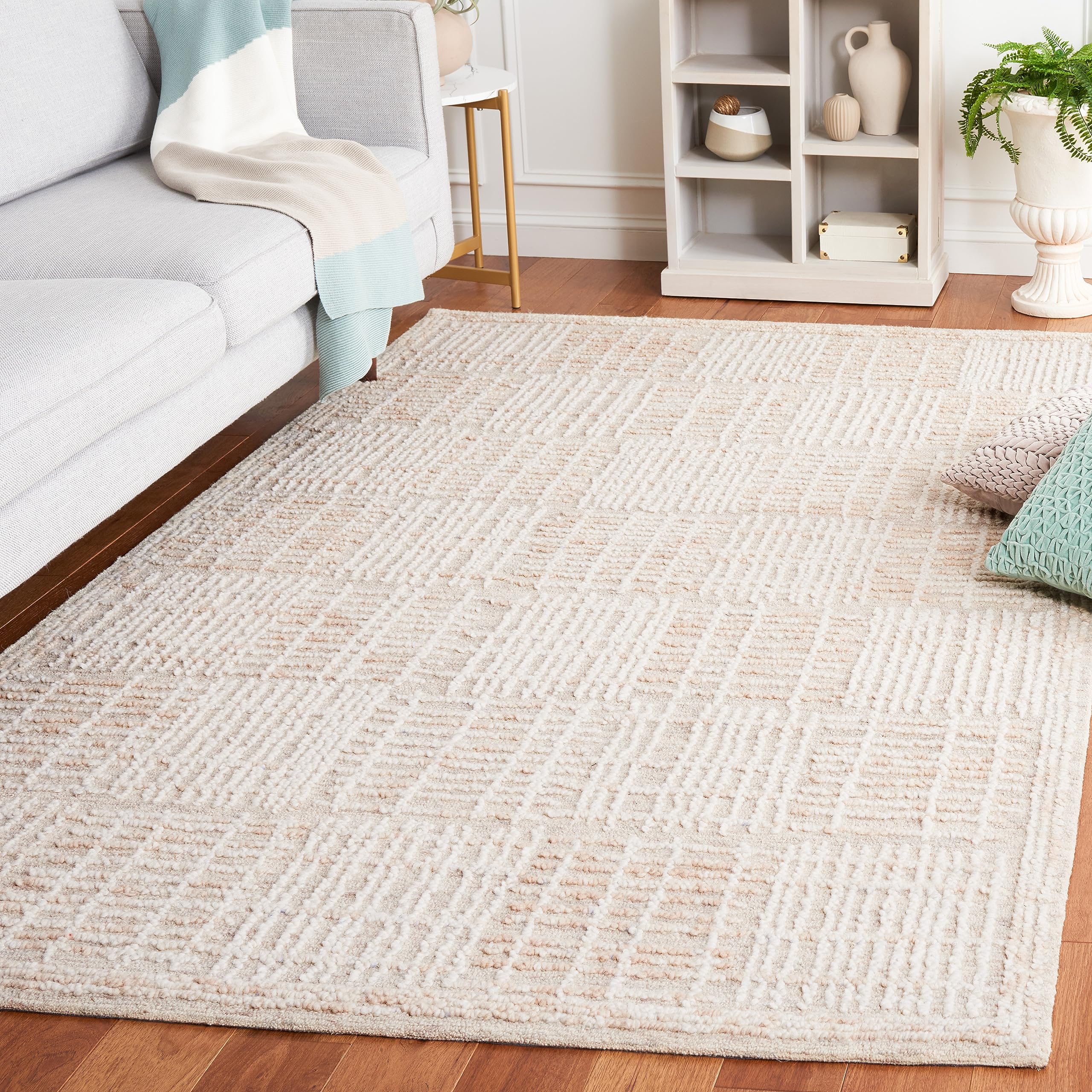 SAFAVIEH Abstract Collection Area Rug – 9′ x 12′, Light Brown & Ivory, Handmade Wool, Ideal for The Living Room, Dining, Bedroom (ABT275E)