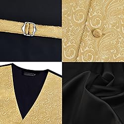 GUSLESON Mens Paisley Gold Suit Vest Tie and Bow