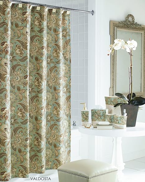 J Queen New York Valdosta Aqua Jacobean Floral Fabric Shower