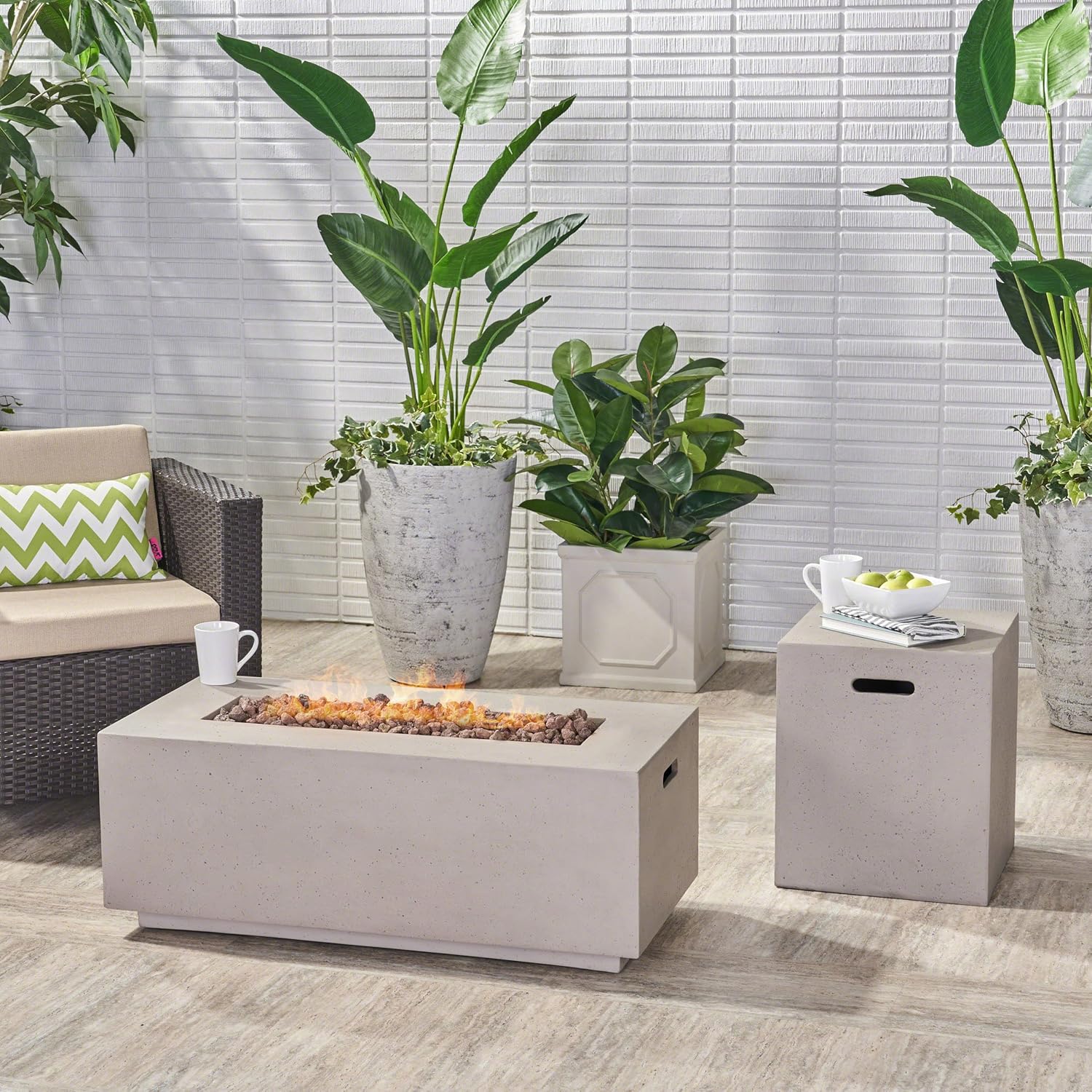 Christopher Knight Home 305215 Nicola Outdoor 40 Inch Rectangle Fire Pit, Light Gray : Garden & Outdoor