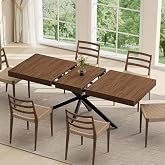 Extendable Dining Room Table for 4 6 8,55"-70" Kitchen Table Leaf,Walnut | Expandable Rectangle Dining Table,Wood Dining Table w/ Hidden Leaf &amp; Storage, Space Saving, Kitchen Dining Living Room,Modern