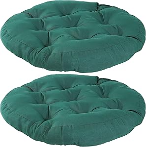 Sunnydaze Tufted Large Round Floor Cushion - Set of 2 - Unique Outdoor/Indoor Chair Cushions or Meditation Cushions - 300D Olefin with Polyester Fill - 22-Inch Diameter - Dark Green