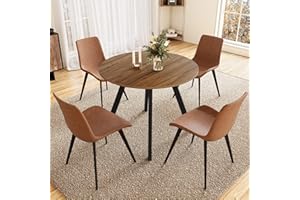 Zerifevni 34.6'' Round Dining Table and Chairs for 4 Space Saving for Apartment Kitchen Dining Room (Walnut Table+4 Brown Chairs)