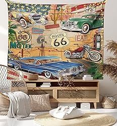 Lunarable Route 66 Tapestry Twin Size, Old