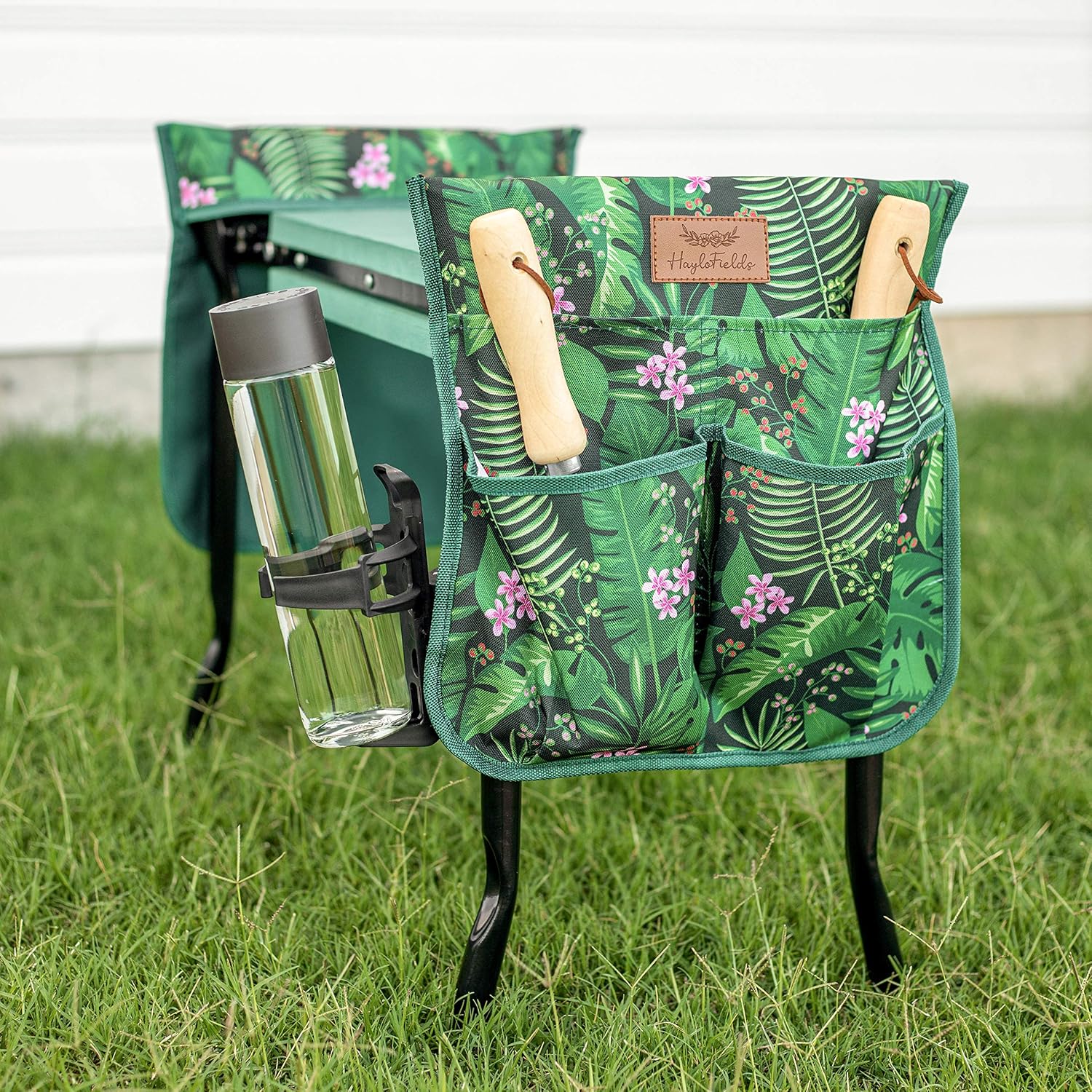 HayloFields Gardening Stool and Kneeling Pad, with 2 Tool Pouches, Drink Holder, Floral Pattern - Large, 2-in-1 Garden Kneeler and Seat with Comfortable Foam Seat - Premium Gardening Gifts: Garden & Outdoor