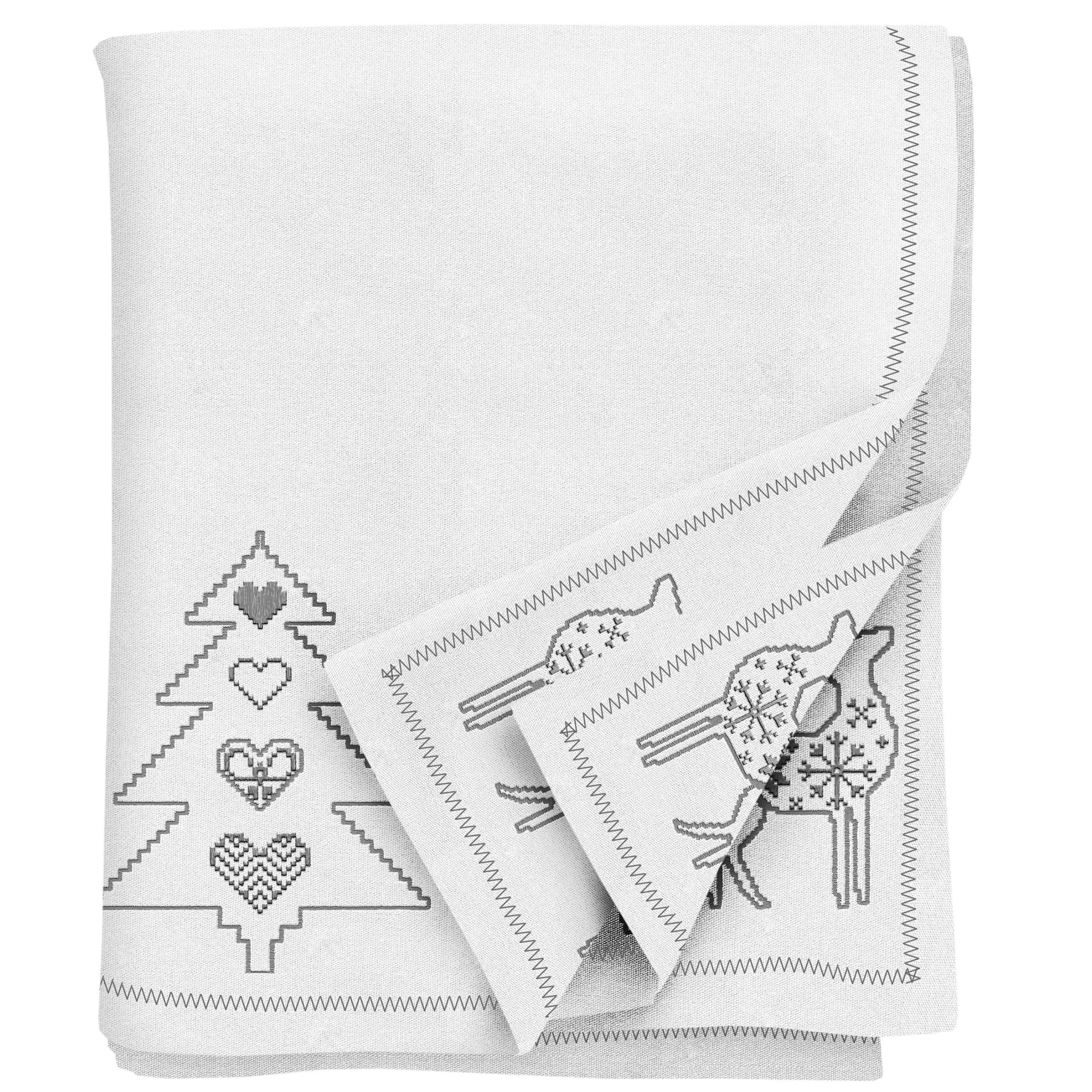 Ragged Rose Christmas Table Cloth - Festive Linen Tablecloth with Nordic Style Prints for Living Room & Kitchen - Cotton Tablecloth That Fits a 6-7 Ft Table - Silver Embroidered Print — image 1