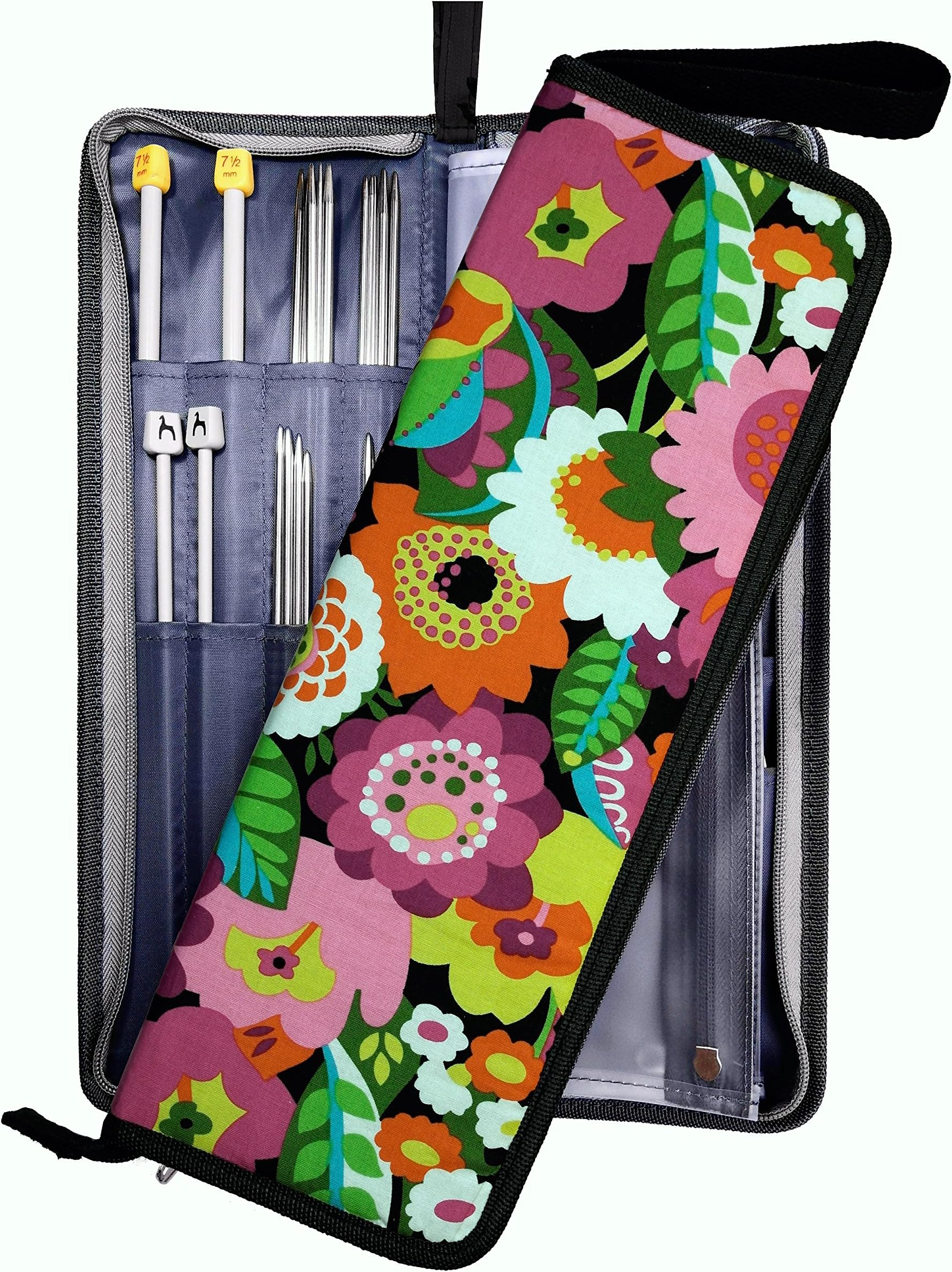 Knitting Needle Case Organizer Bag for Straight Needles (Up to 14") & Circular Needles, Crochet Hooks & Knitting Accessories