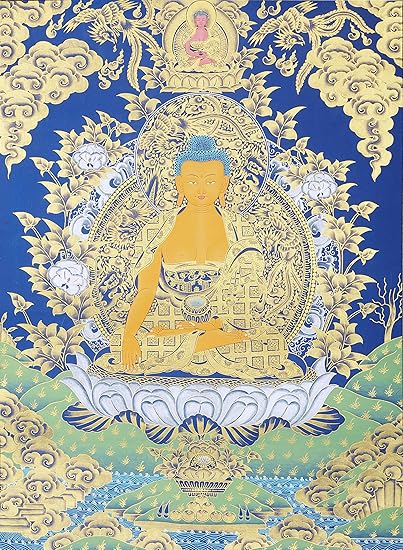 Exotic India Tibetan Buddhist Shakyamuni Buddha In Bhumisparsha Mudra Tibetan Thangka Painting Amazon In Clothing Accessories