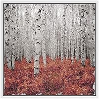 SIGNWIN Framed Canvas Wall Art White Birch Forest with Falling Brown Leaves Landscape Trees Oil Painting Impressionism Traditional Scenic Expressive for Living Room, Bedroom, Office - 16x16 inches
