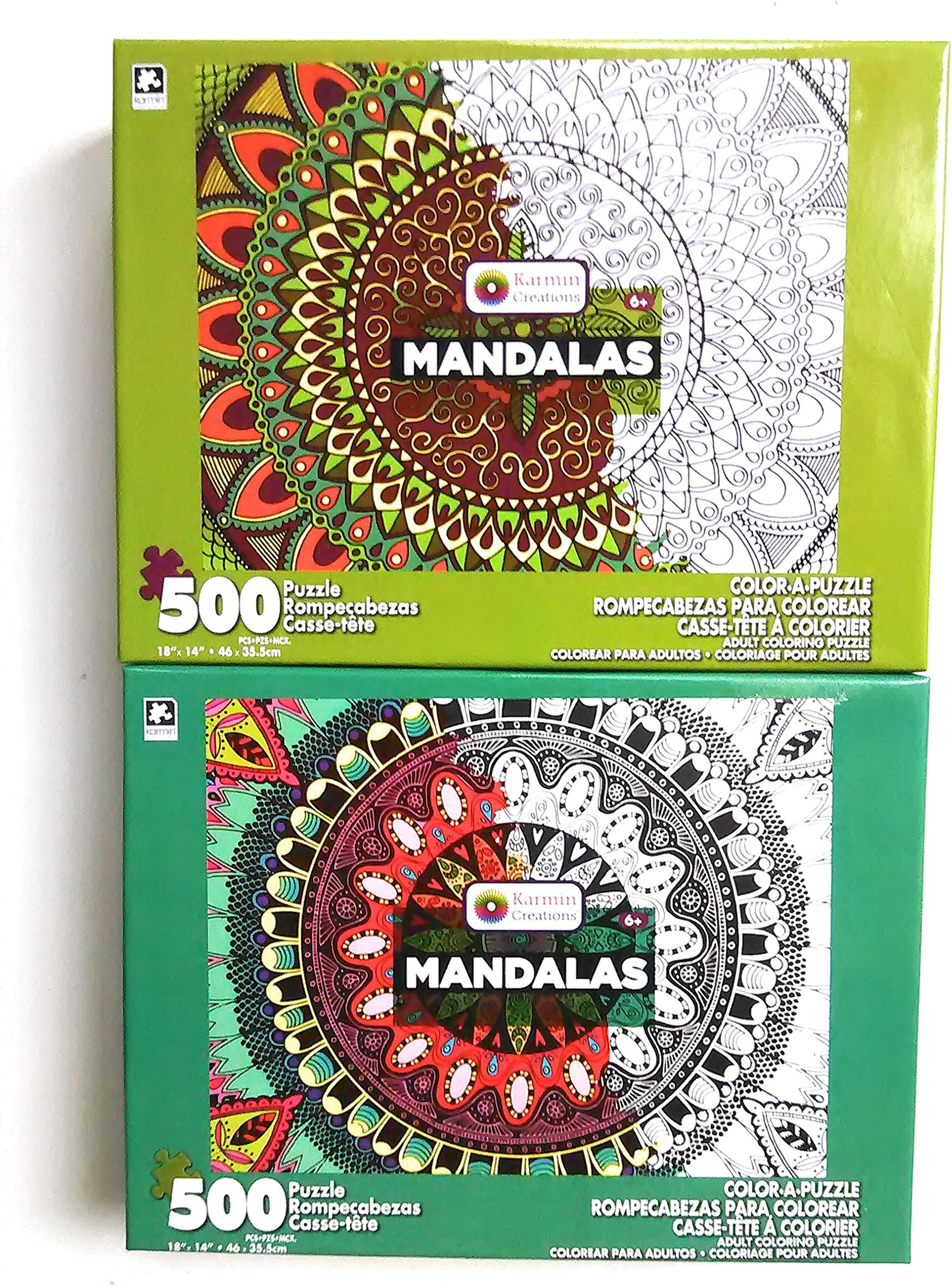 500 Piece Mandala Design Color-A-Puzzle BUNDLE of 2 Unique Designs (Set of 2 Items)