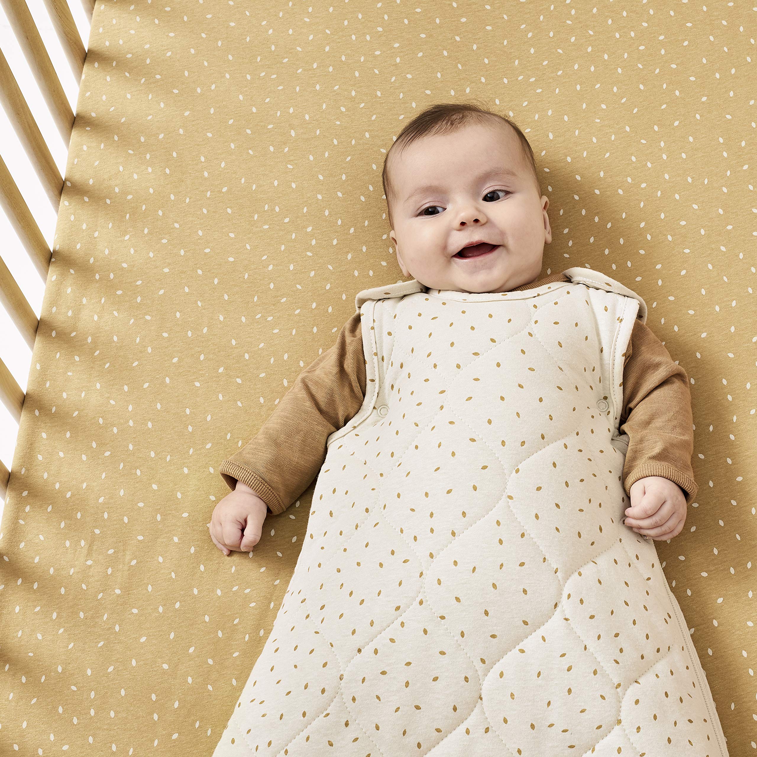 Little Green Sheep Baby Sleeping Bag - Luxury Organic Cotton Blend Sleeping Bags with Side Zip Fastening Poppers, Meets British Safety Standard, Linen Rice, 2.5 Tog 6-18M