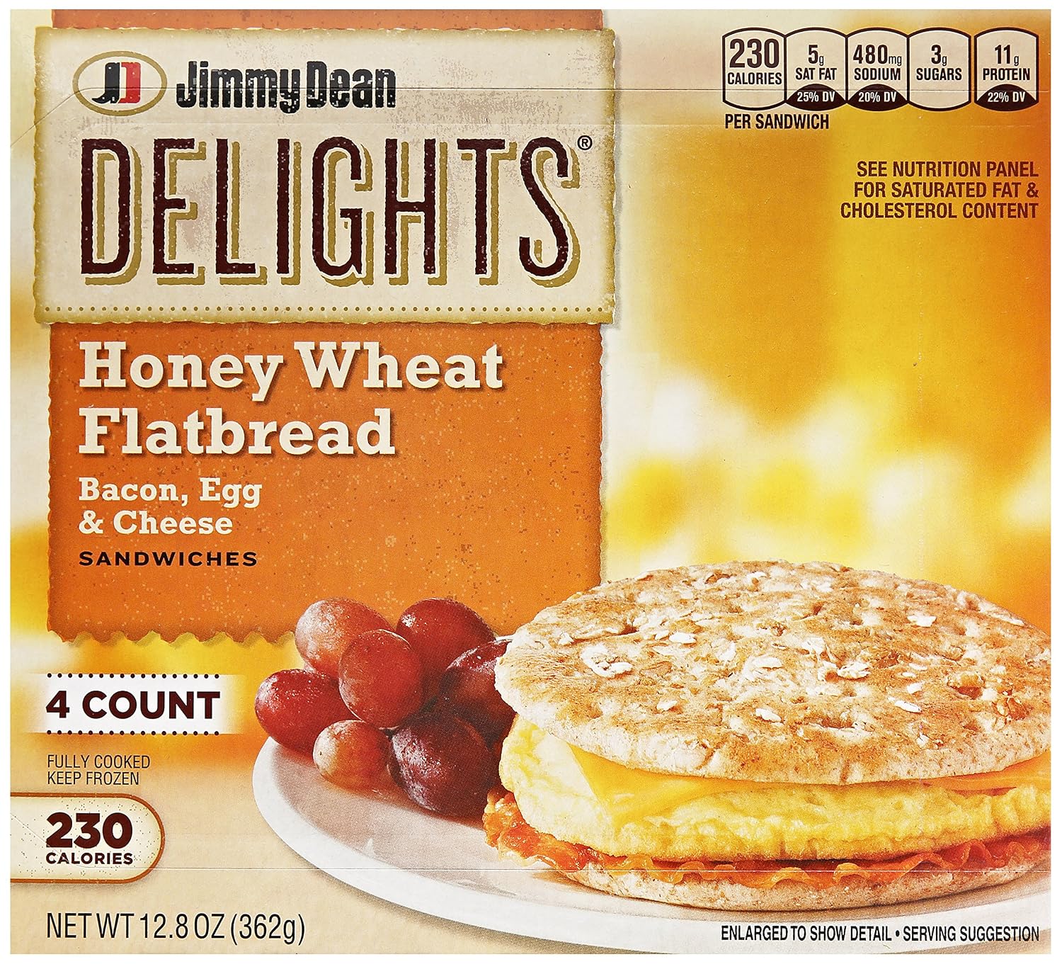 Jimmy dean delights Honey Wheat flatbread bacon, egg&Cheese - 4 ct (077900650253)