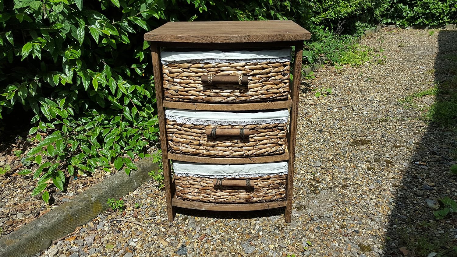 Rustic Brown 3Drawer Stylish Wooden Rattan Wicker Storage Bedside Unit Amazon.co.uk