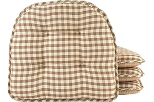 Klear Vu Omega Non-Slip Universal Chair Cushions for Dining Room, Kitchen and Office Use, U-Shaped Skid-Proof Seat Pad, 15x16 Inches, 4 Pack, 10 Gingham Natural