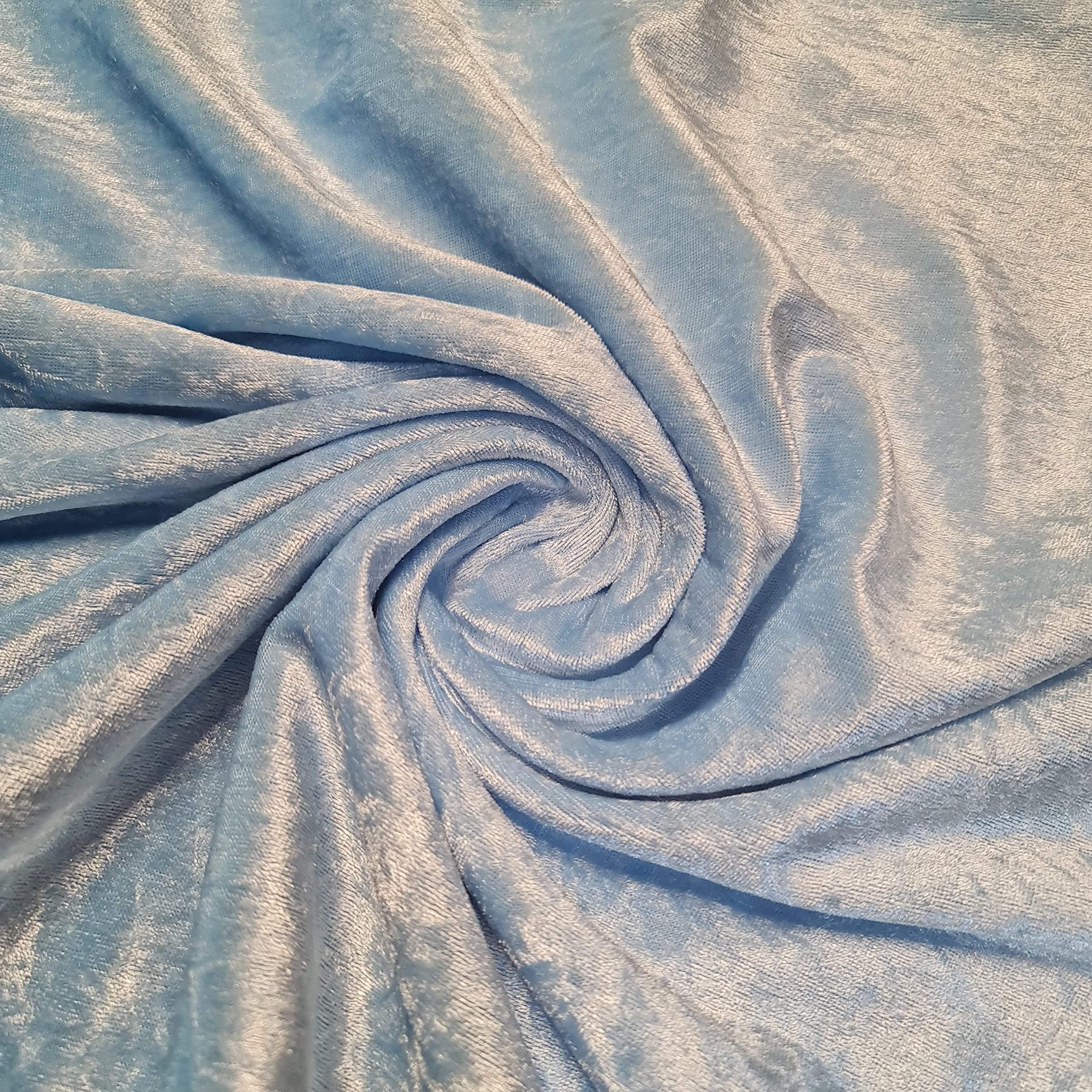 Premium Crushed Velvet Fabric Craft Stretch Velour Material 150cm Extra Wide -EP (Sky, 5 Meter)