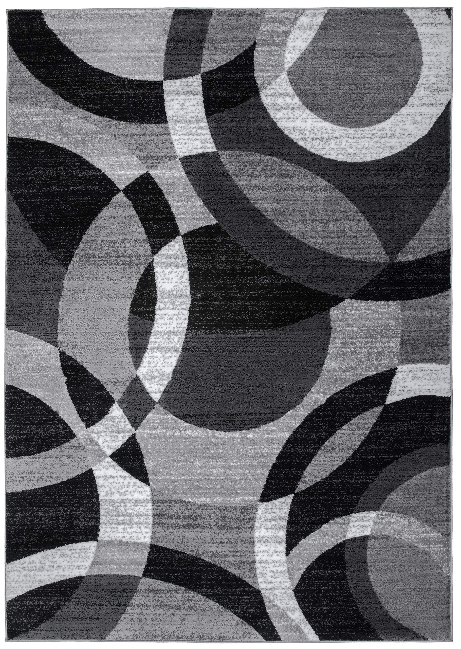Contemporary Modern Circles Gray Area Rug Abstract 3'3" x 5'3"